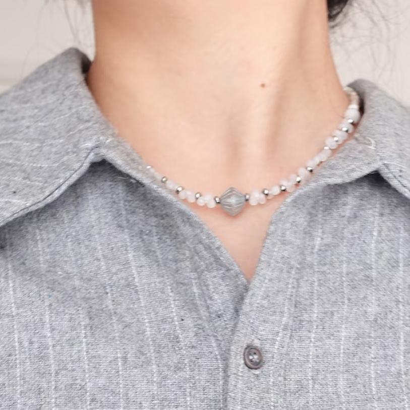 【Glass Tower】 Original handmade cool style minimalist beaded necklace