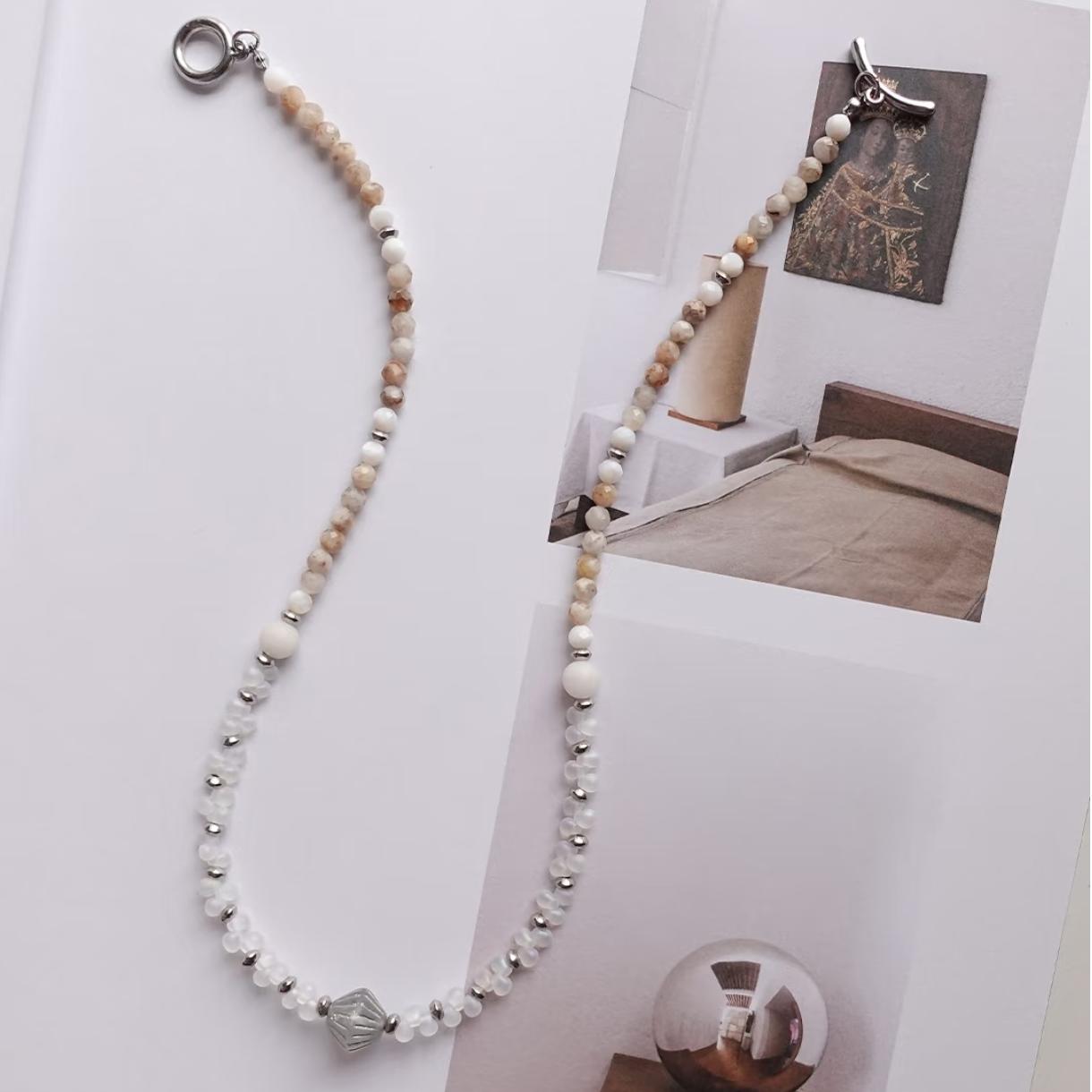 【Glass Tower】 Original handmade cool style minimalist beaded necklace